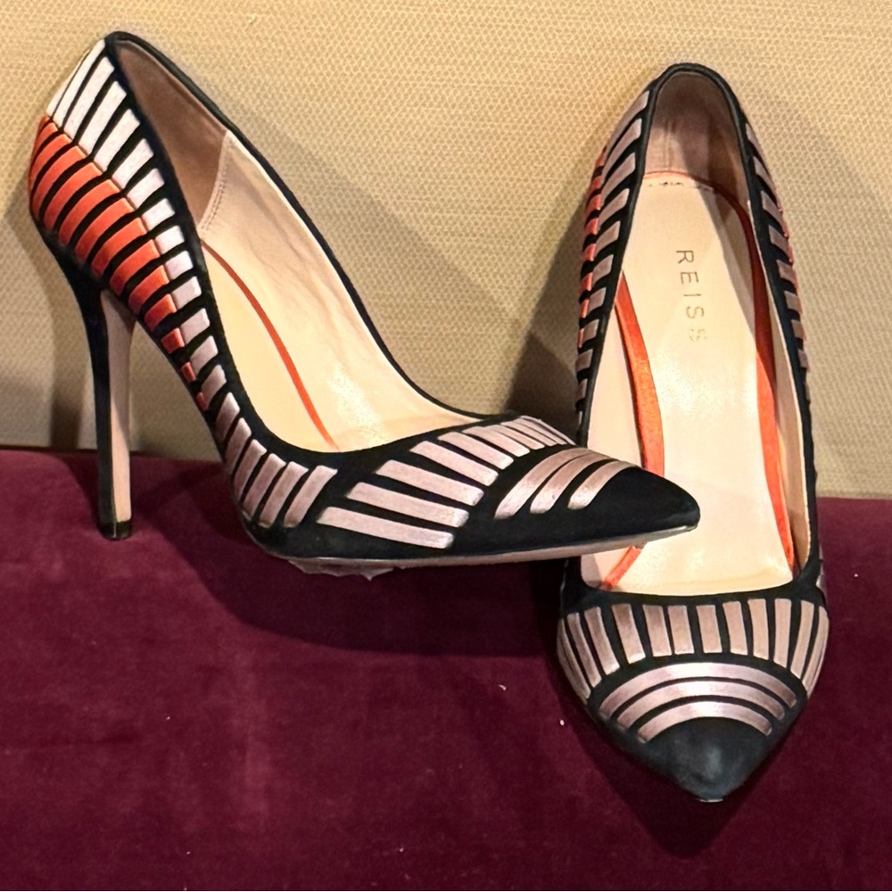 Reiss- Multi Stripes Chic and Fun Design Pointed Toe High Stiletto Heel- Sz 39